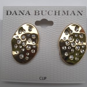 Dana Buchman Gold w/ Rhinestones Clip Earrings